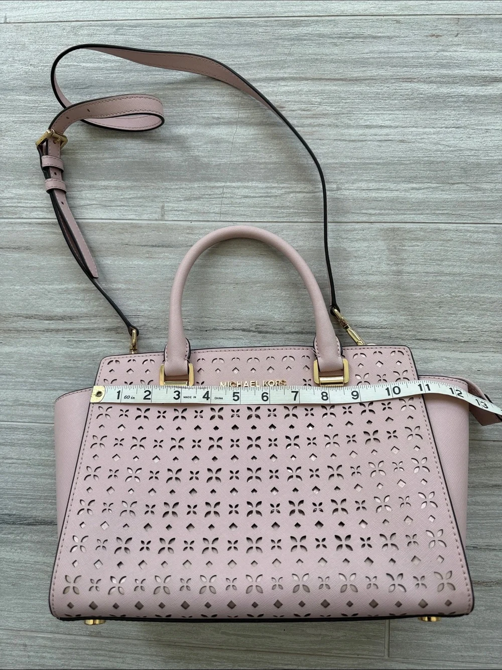 Michael Kors Pink Laser-Cut Satchel with Gold Hardware